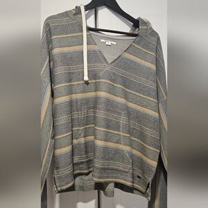 O'Neill V-Neck Sweater in Gray and Tan Stripes